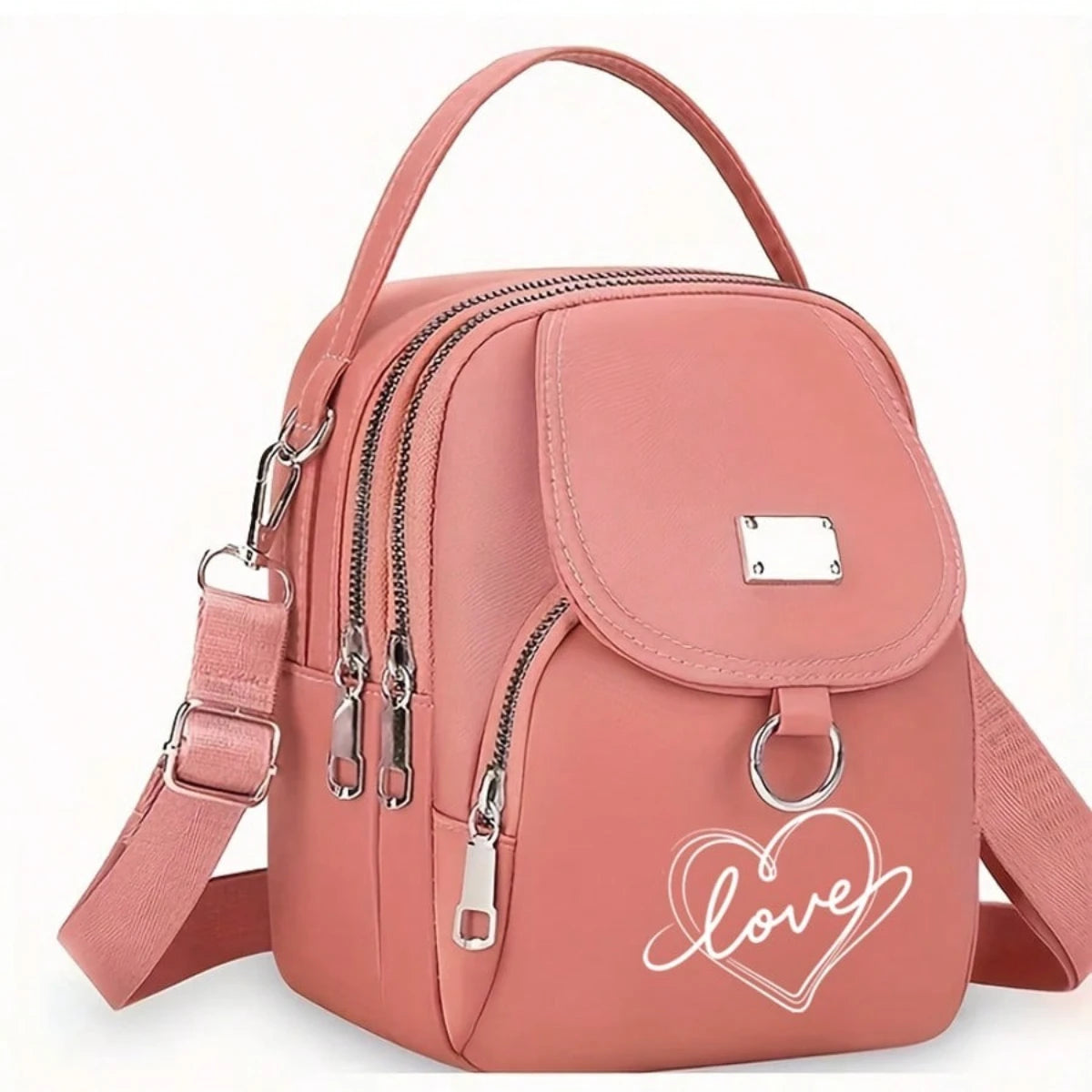 1pc Heart Love Print Shoulder Bag Women's Casual Mini Crossbody Bag Adjustable Good Capacity Small Handbag Girls Crossbody Bag