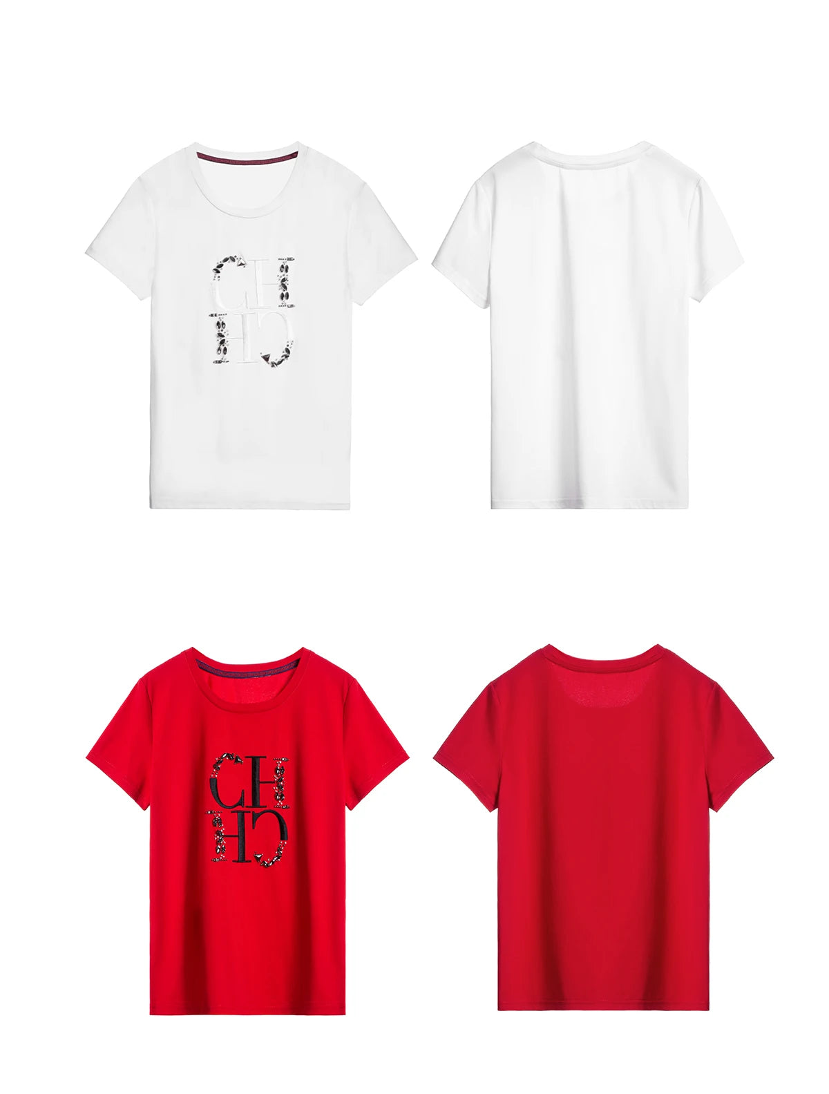 CHCH 2024 New Women's Summer T-shirt Short Sleeve Heavy Craft Embroidery T-shirt Women's Fashion Casual Women's Short Sleeve