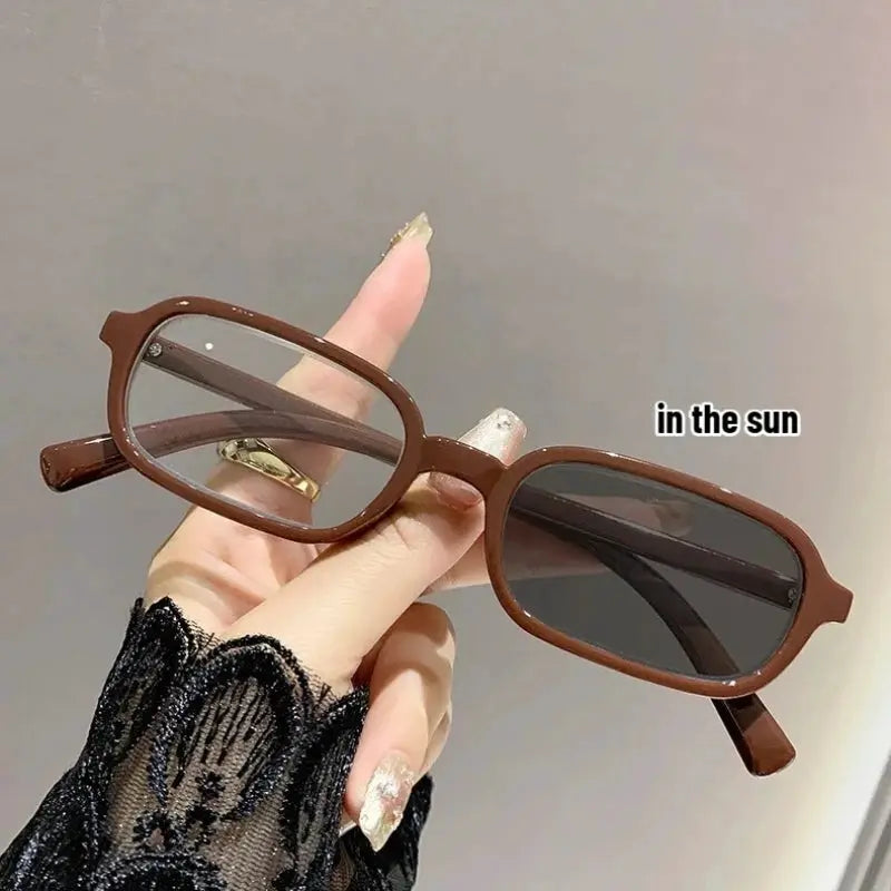 Women's INS Style Photochromic Reading Glasses Retro Square Small Frame Brand Designer Popular Eyeglasses Diopter 0 To +4.0 BAZAARHUBO