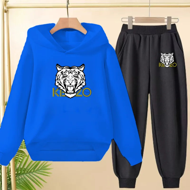 Children's 3-12Yrs Tiger print Pullover Hoodie Boys Girls Toddler Sweatshirt+Trousers Casual Fashion Charming Sports Jogging Set