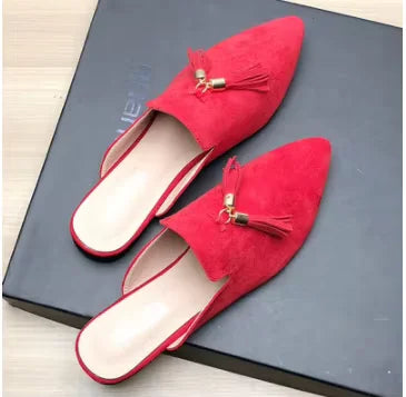 Women Metal Fringe Slippers Flock Shoes Front Closed Toe Khaki Purple Slide For Small And Wide Feet 44-33 22cm Comfortable Tacon