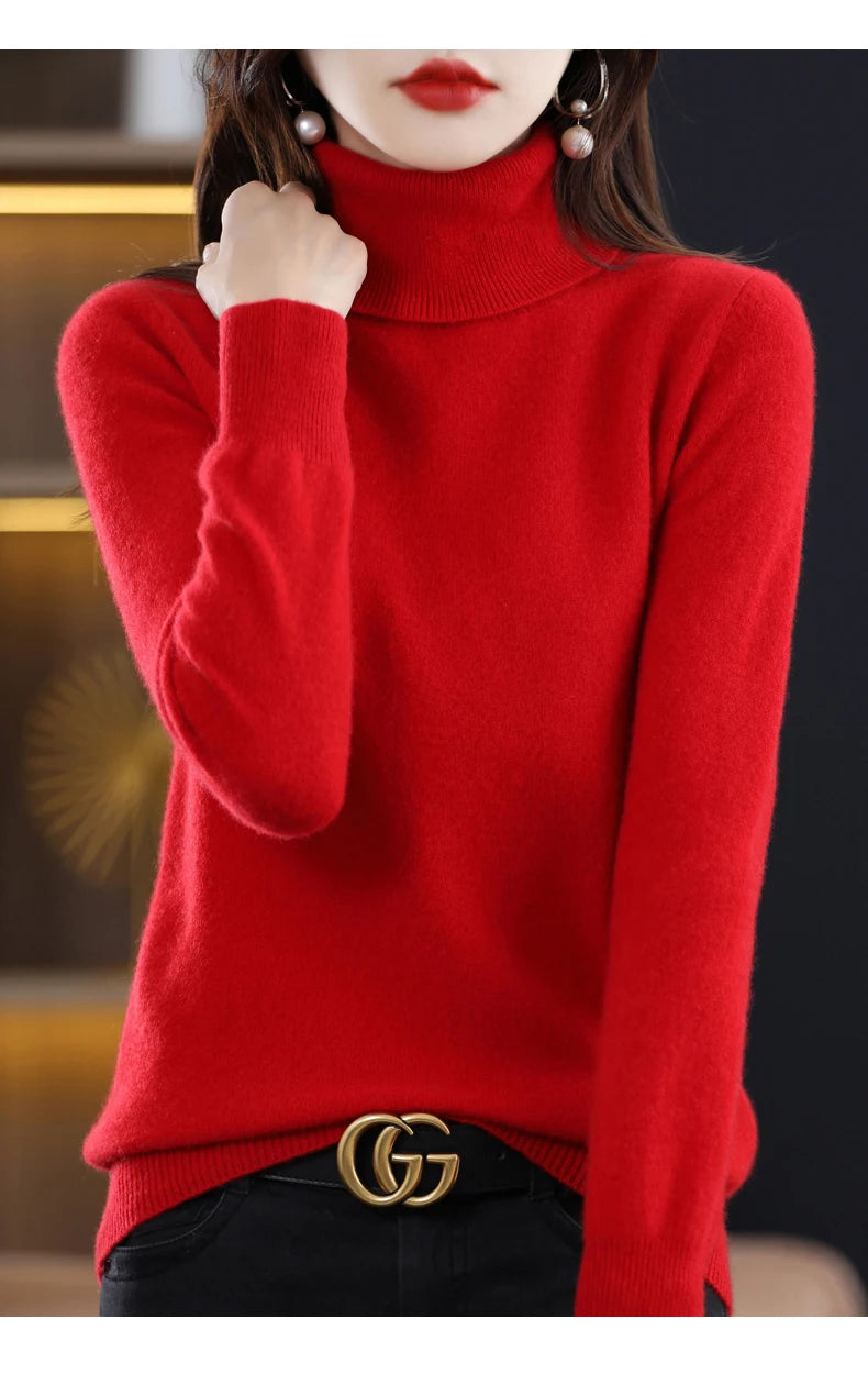 100% Merino Wool High Turnover Collar Knitted Sweater For Women's Autumn And Winter Warm Top Elegant 2YS Versatile Jiu Jia 206