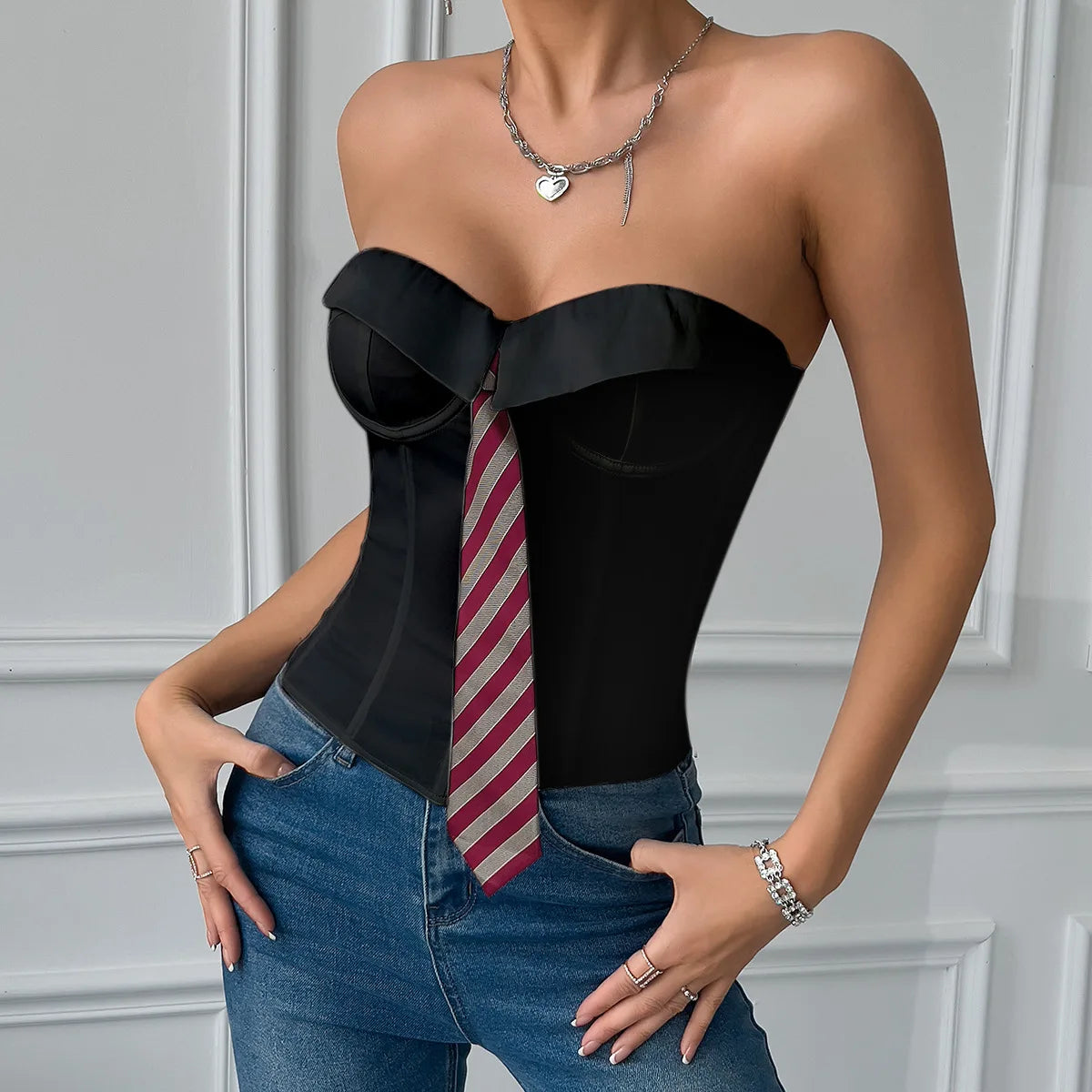 SINGREINY Women Sensual Strapless Slim Tank Tops Female Striped Tie Short Tank Tops Fashion Summer Lace Up Streetwear Tank Tops