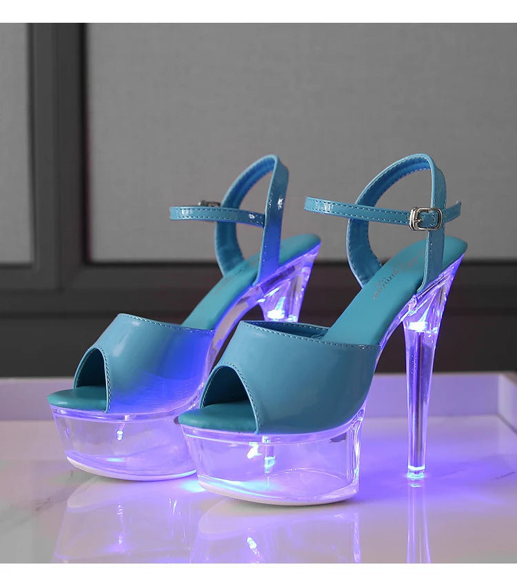 Women's Transparent And Glowing High Heels Red LED Light Up Party Sandals Nightclub Pole Dance Shoes 14.5CM Summer Runway Pumps