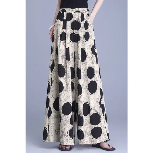 Trousers Chiffon Floral Skirts and Pants for Women in Summer New Thin High-waisted Ethnic Style Casual Wide-leg Pants