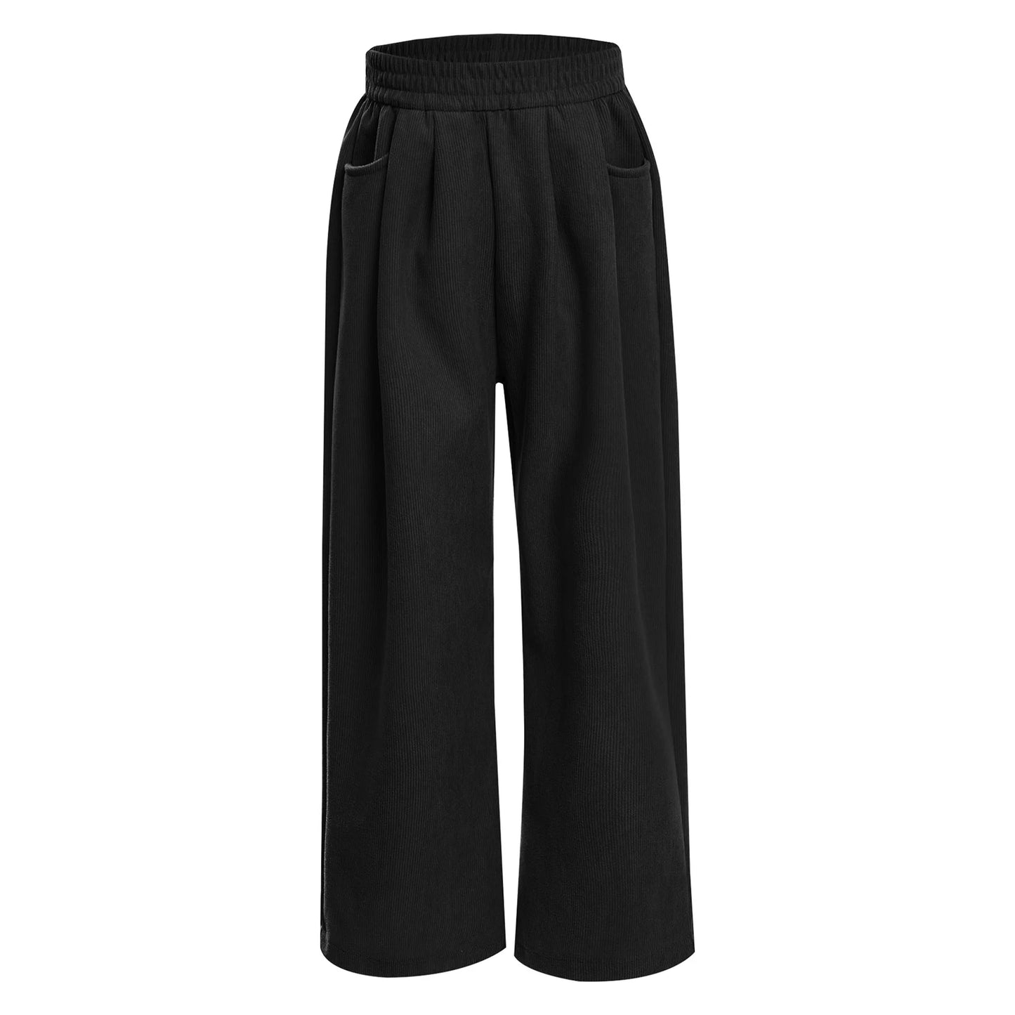 Kids Girls High Waist Corduroy Trousers Retro Straight Causal Full Length Wide Leg Pants with Pockets Fashion Baggy Sweatpants