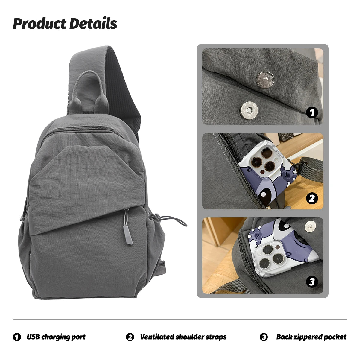 Men's Chest Bag, Fashionable Chest Messenger Bag, Niche Waist Bag, Large-Capacity Casual Commuter Shoulder Bag, Mountain Climbing