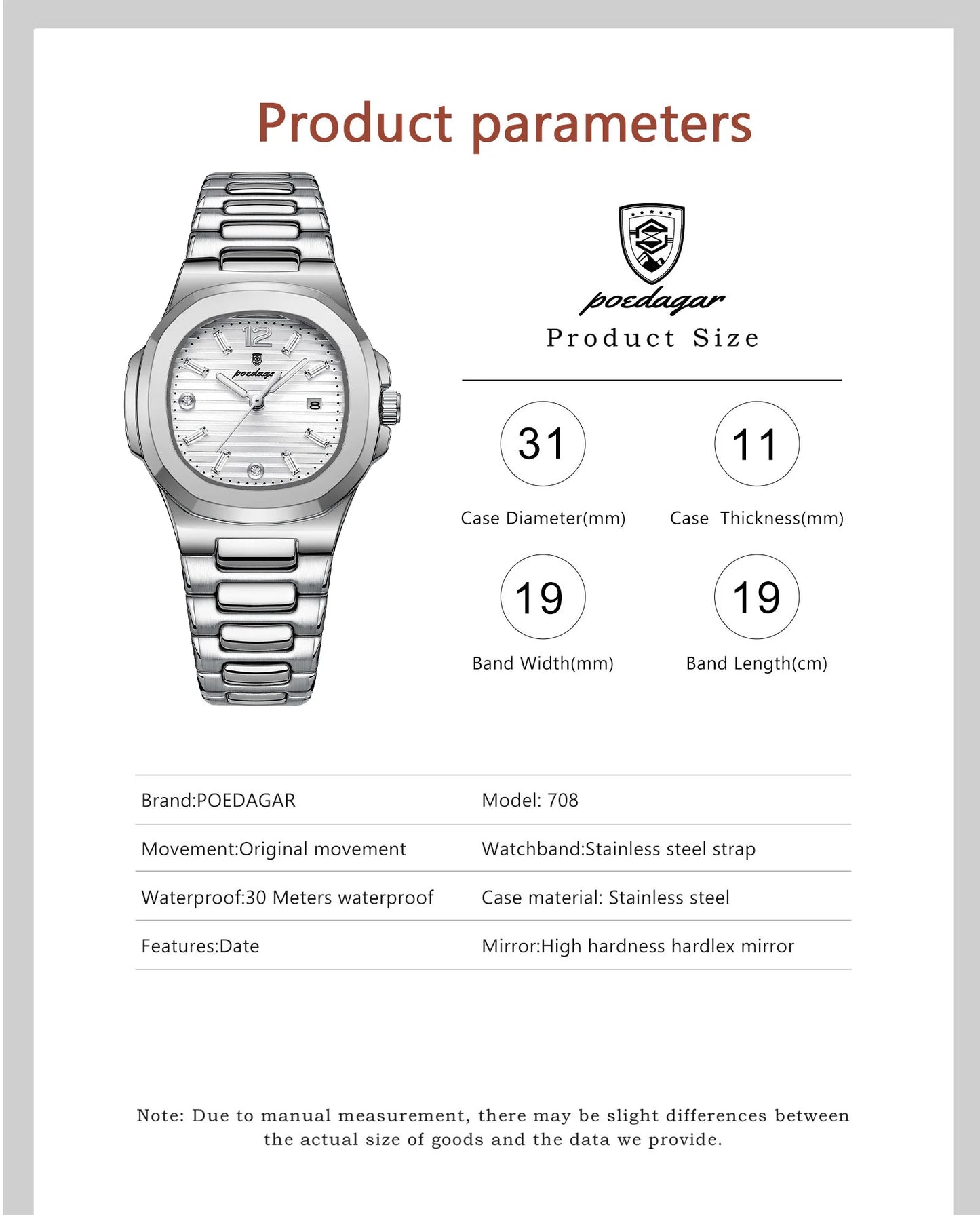 POEDAGAR Casual Fashion Ladies Wristwatch Luminous Waterproof Date Woman Watch Luxury Quartz Square Women's Watches Reloj Hombre