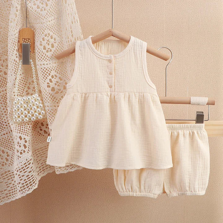 Toddler Girl Outfit Cotton Set 1-5Y Kids Girls Sleeveless Ruffle Top and Shorts Cute Casual Summer Children's Clothing Wear