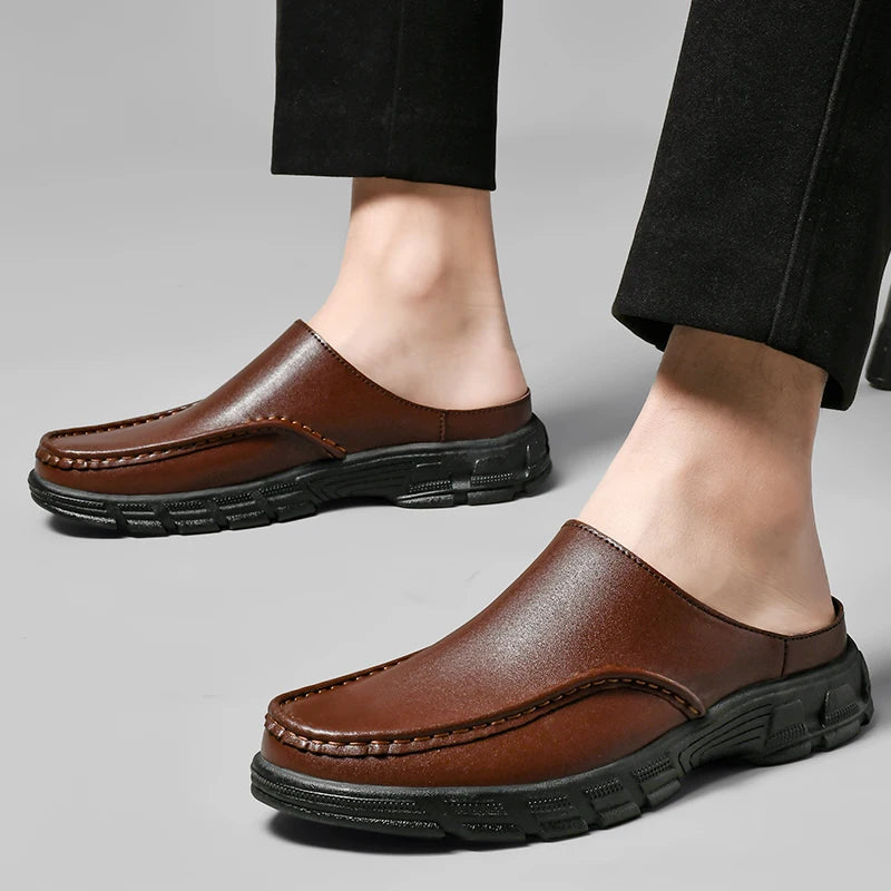 Half Shoes For Men Leather Latest Design 2025 Luxury Designer Italian Summer Casual Shoes Slip-ons