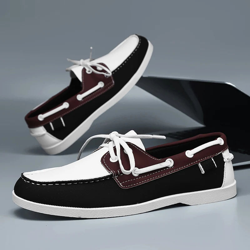 Men Loafers Strap Design Boat Shoes PU Leather High Quality Comfortable Slip-On Soft Flat Driving Shoes For Male Plus Size 40-48