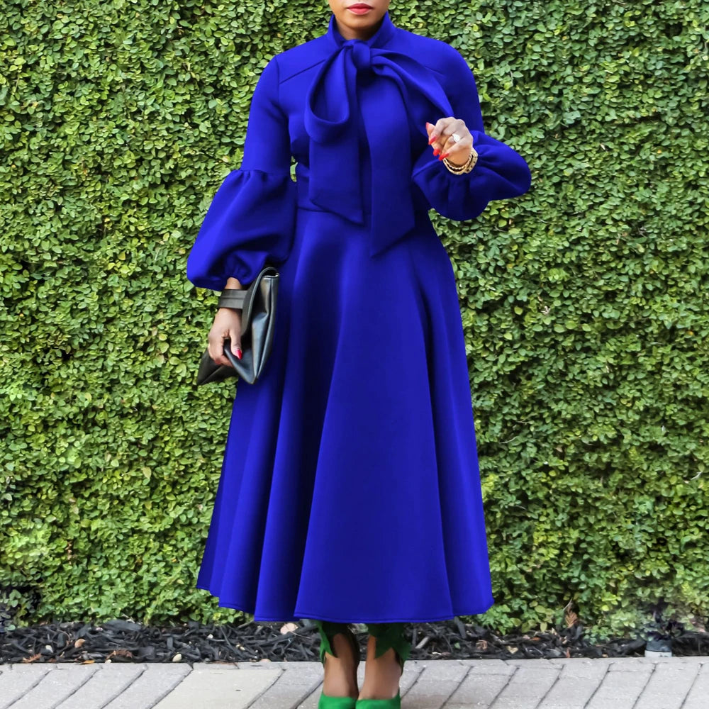 Church Dresses for Black Women African Vintage Fashion Bow Neck Formal Party Dress Ladies Elegant Swing Evening Dress Nice