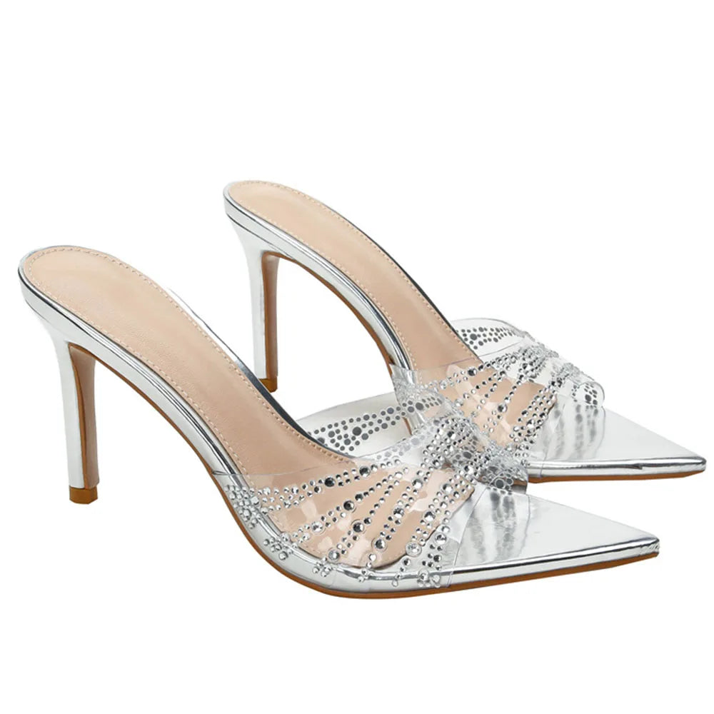2026 Peep Toe Sexy Summer Women's Mules Pump Sandals Elegant Chic Super Thin High Heels Office Lady Party Shoes Slipper Sandals