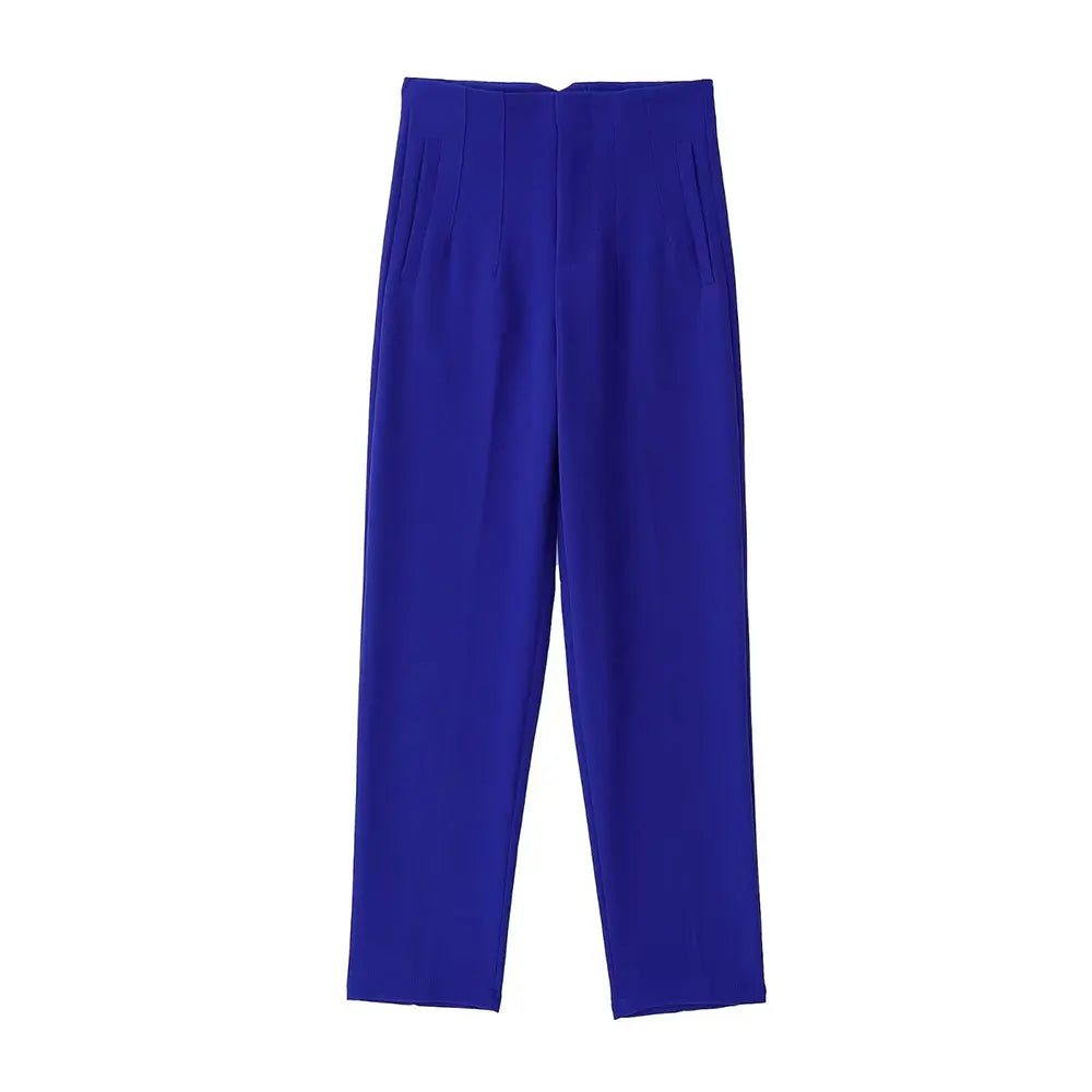 Duoperi Women High Waist Solid Trousers Chic Office Workwear Long Pants