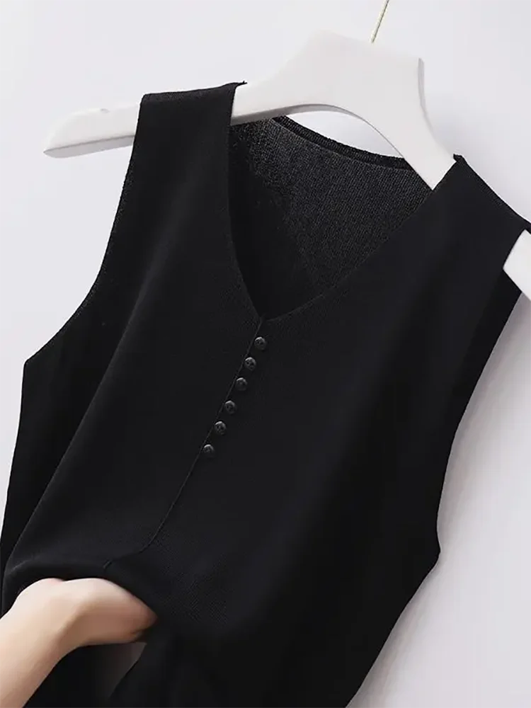 Knitted Vests Women Top V-neck Solid Tank Blusas Mujer De Moda 2026 Summer New Fashion Female Sleeveless Casual Thin Tops