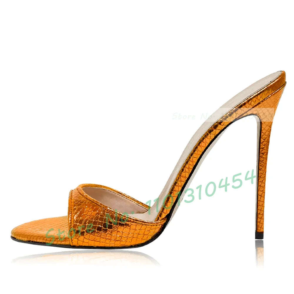 Snake Print Round Open Toe Slippers Women Casual Solid Outdoor Stiletto High Heels Shoes Female Customize Elegant Dress Slides