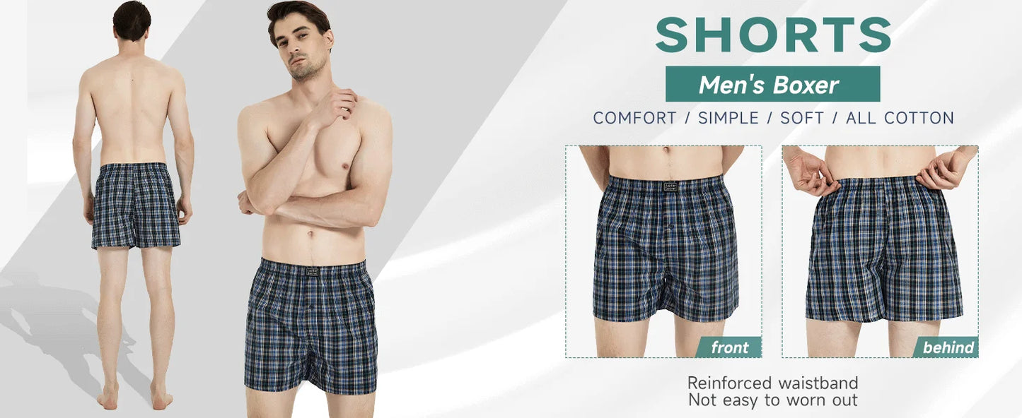 JupiterSecret 6 Pcs Men's Woven Boxer Shorts, Elastic Waistband Random Color