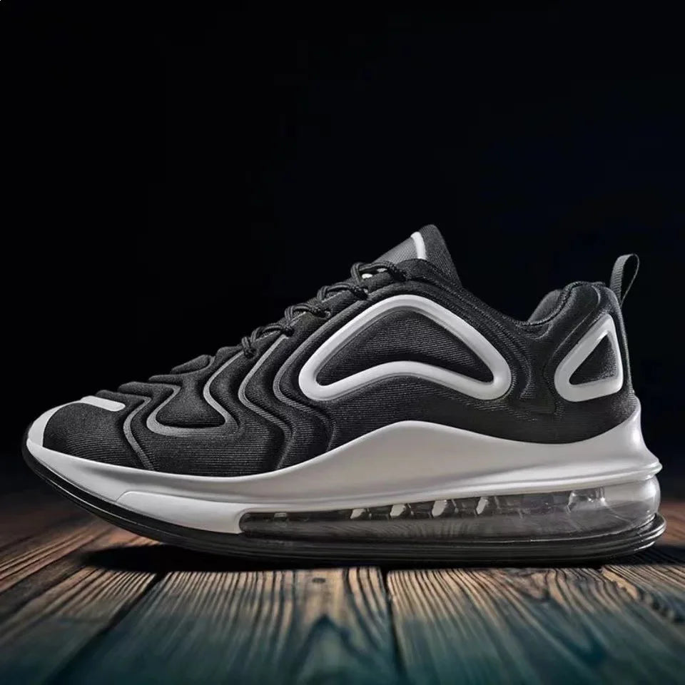 Low-Top Running Shoes Men's Large Size Air-Cushioned Casual Thick-Heeled Breathable Wear-Resistant Stripe Pattern Sports Shoes