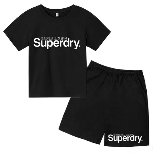 Kids Summer Casual Letter Print Breathable Tees+Short Pants 2pcs Suits 2-13 Years Boys Girls Fashion Outfits Children Clothes