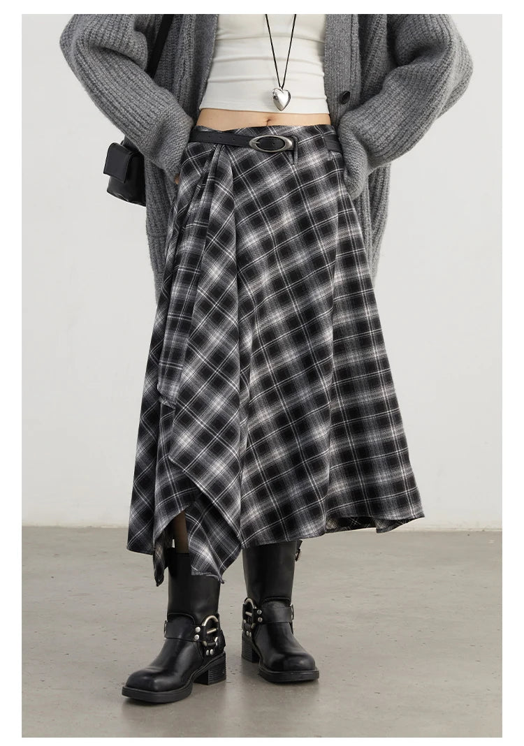 Chic Ven Women Skirt A Line Retro Loose High Waist Plaid Long Autumn Winter 2026