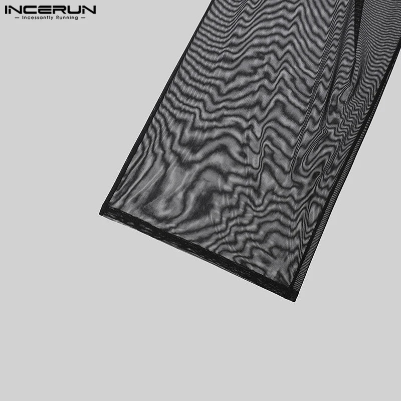 Mens Party Nightclubs Trousers INCERUN 2024 American Style Stylish Sexy Male Glittering Fabric Perspective Thin Long Pants S-5XL