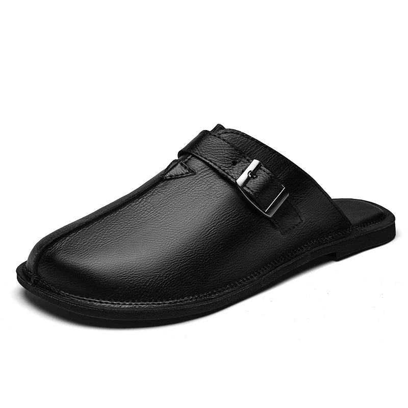 Men's Sandals Classic Leather Slippers Walking Summer New Male Comfortable Slippers Lightweight Outdoor Men's Half Drag Shoes