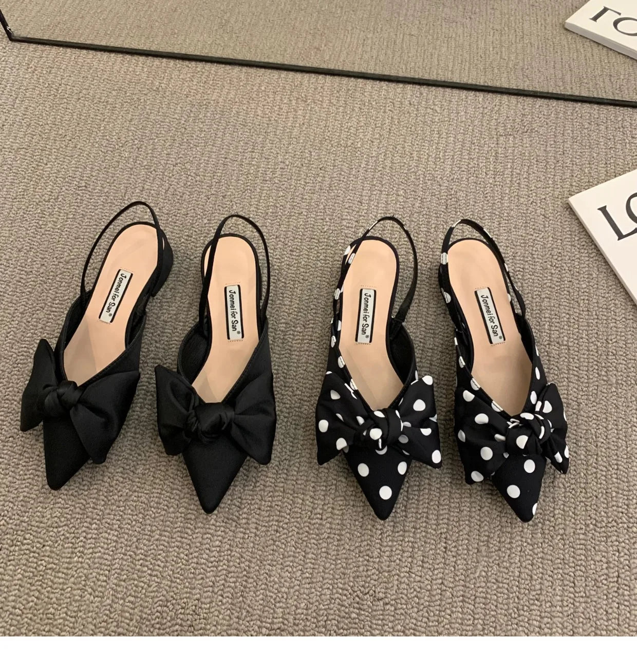 Bow Sandals Women 2022 Summer Pointed Low Heel Sandals Women Fashion Baotou Thin Strap Sandals High Heels Sandalias De Mujer