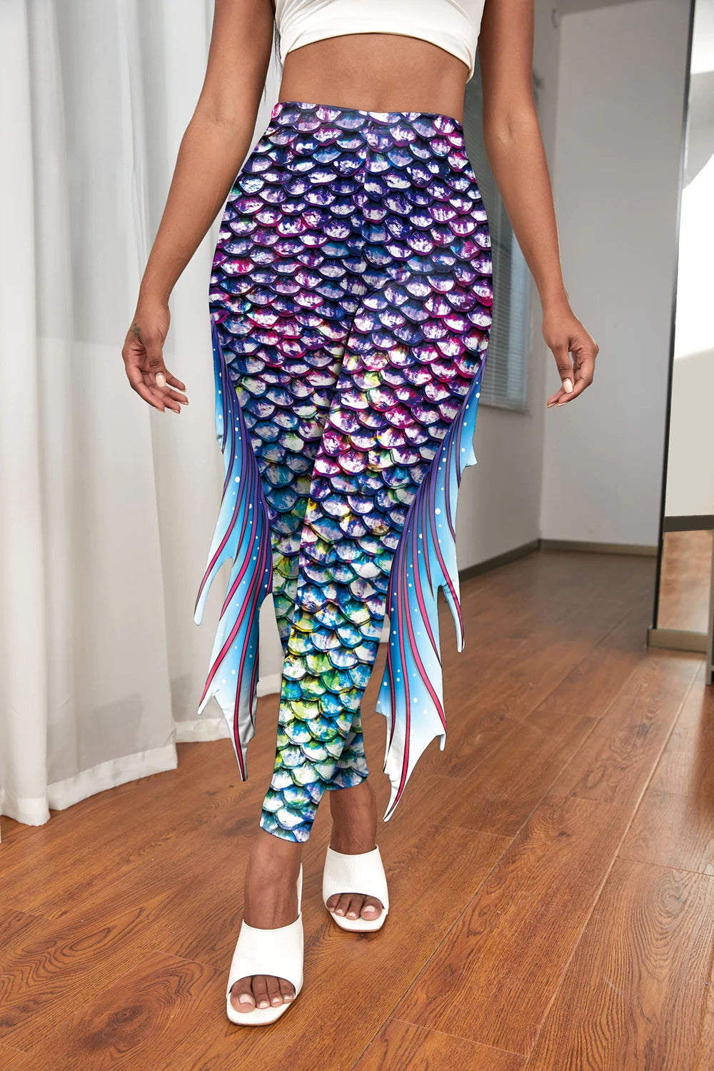 Mermaid Print Women's Pants Colour Fish Scales Yoga Leggings 3D Printed Women's Bottoms Fashion Women Trousers Workout Fitness