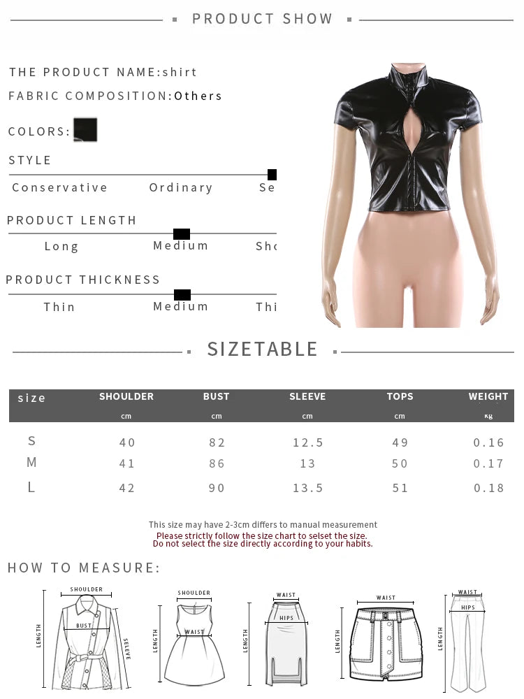 Kliou Faux Leather T-Shirts Woman Turtleneck Hidden Clasp Hollow Short Sleeve Hot Girls High Street Wild Style Classic Crop Tops