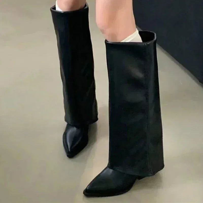 Women Chunky High Boots Pointed Toe Shoes Sexy Lady Dress Gladiator Autumn New 2024 Trend Retro Fad Woman Boots Goth Botas Mujer