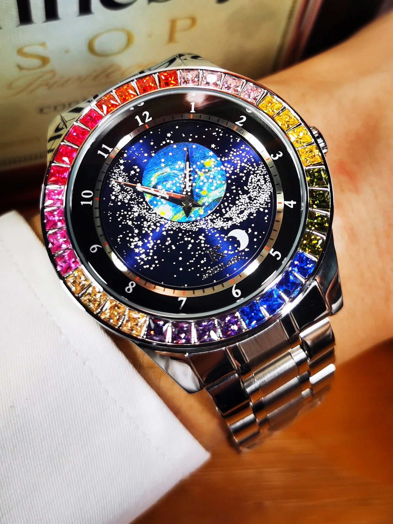 Fashion Starry Sky Luminous Mechanical Watch for Men Leather Steel Strap Luxury Brand Business Automatic Mens Watches AOKULASIC