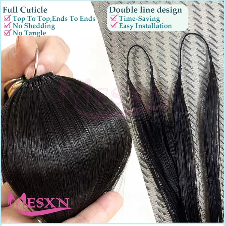 MESXN Double line New Feather hair extensions 100% Human Hair Real Natural Hair Comfortable and Invisible Brown Blonde 613
