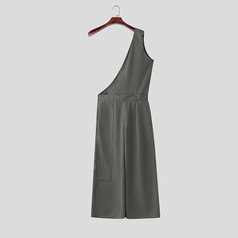 INCERUN Men's Jumpsuits Pants Solid Color Loose Sleeveless Irregular Rompers For Man Streetwear 2026 Fashion Casual Man Overalls