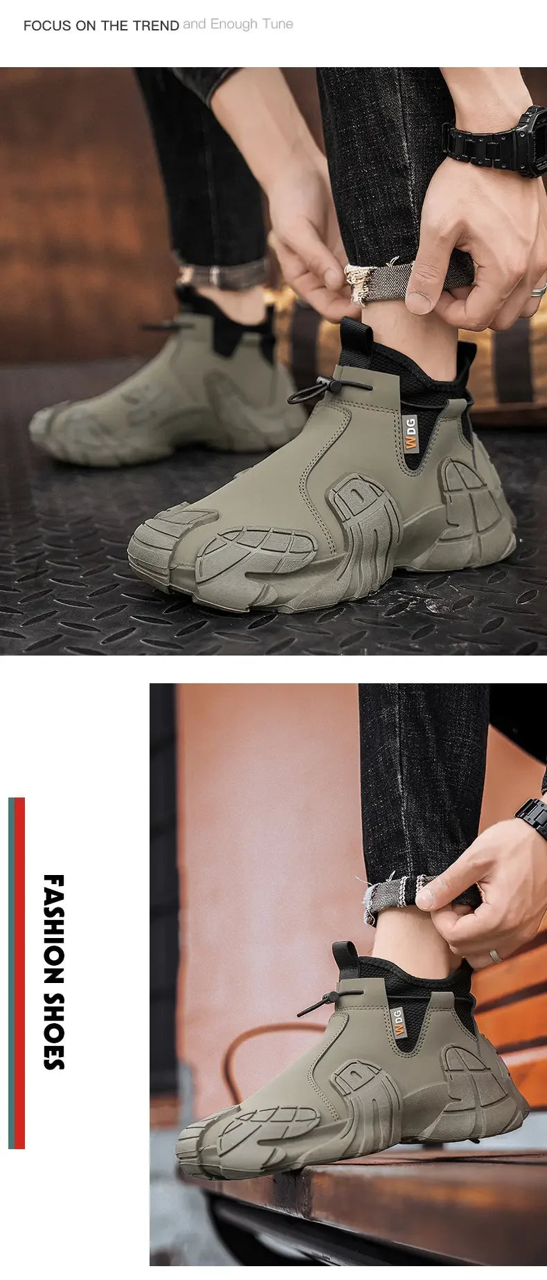 Men's Outdoor Short Boot Thick Soled High Top Casual Shoes Fashionable Trendy Shoes Male Sports Shoe Autumn Bare Boots 2024 New