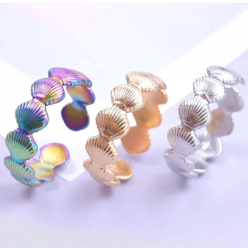 Fashion 5pcs/lot Marine Jewelry Sea Animals Conch Starfish Shell Rings Stainless Steel Rings Jellyfish Scallop Oceans Women Gift