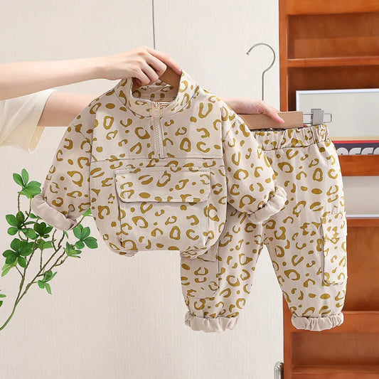 Fashion Autumn Children Suits Baby Boys Girls Clothes stamp Cotton T-Shirt Pants 2Pcs/sets Spring Toddler Clothing Sport Suits