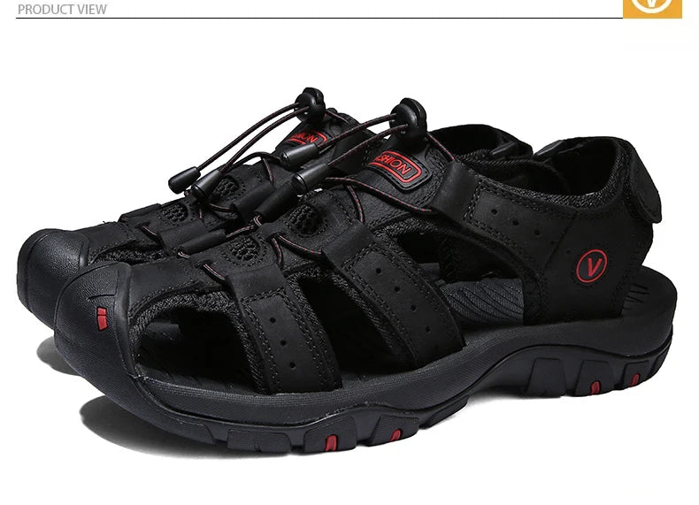 Men Sandals Summer Genuine Leather Mens Casual Shoes Outdoor Leather Sandals for Men Beach Shoes Roman Shoes Rubber Water Shoes