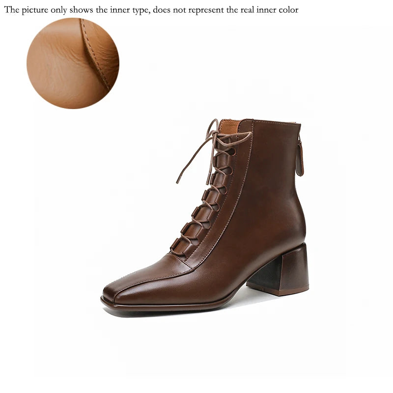 2026 Fashion Women Shoes Split Leather Short Boots Square Toe Chunky Boots Winter Shoes Women Solid High Heel Boots for Women