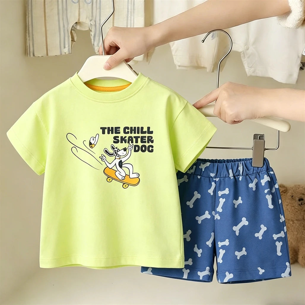 Casual Sports Clothes Short-sleeved Outfits For Kids Simple Fashion T-shirt Loose Shorts 2Piece Set Summer Clothes Boys Outfit