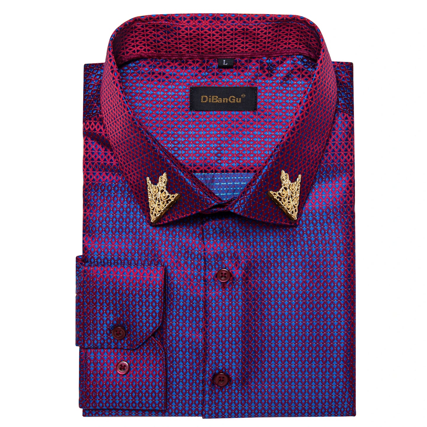 Luxury Purple Paisley Polyester Shirts for Men Long Sleeve Wedding Prom Men Clothing Button Down Collar Social Dress Shirt