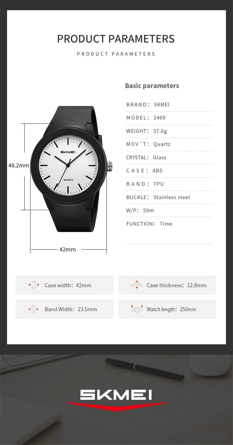 SKMEI 2469 Men Fashion Simple Waterproof Watches Ultralight Sports Quartz Mens Wristwatches Shockproof Clock 2108 Reloj Hombre