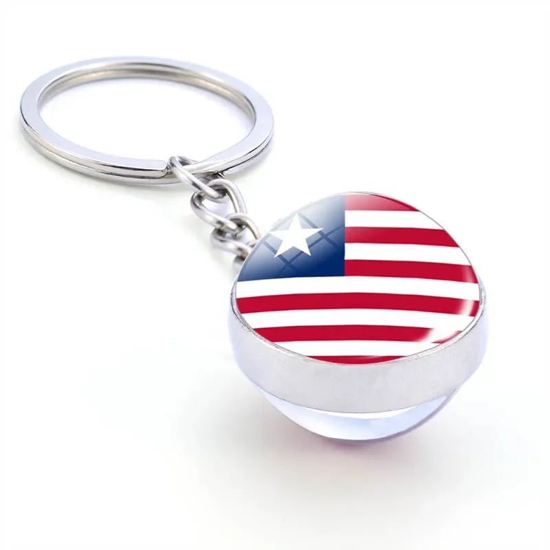 Africa National Flag Keychain  Nigeria South Africa Keyrings Crystal Ball Jewelry Fashion Double Side Glass Ball Men Women Gift