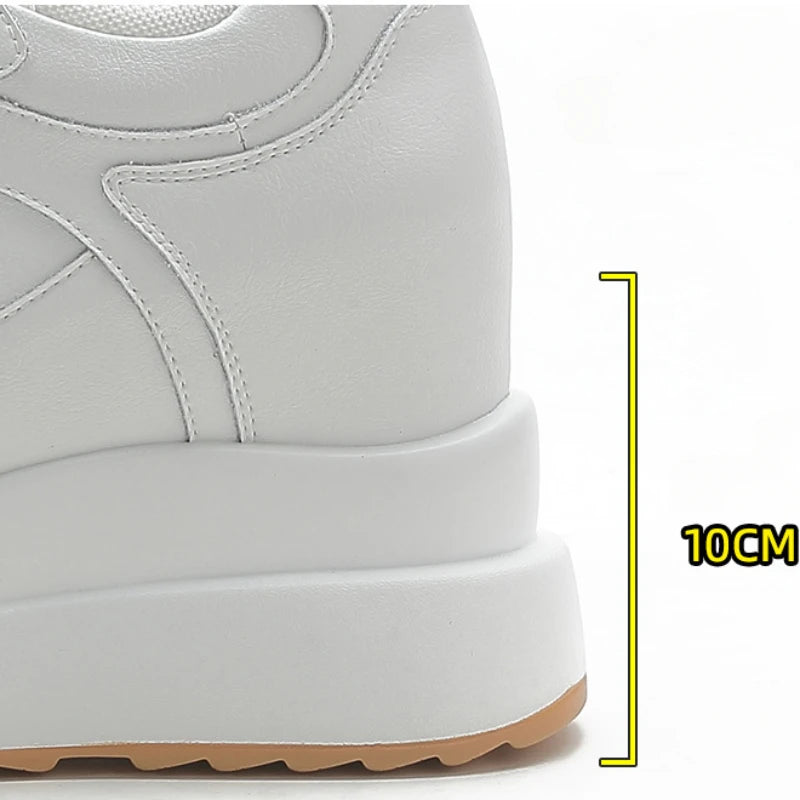 Women's Sneakers Genuine Leather Womens Casual Shoes Thick Sole Increase Height 10cm Women Sneakers Breathable Shoes Botas Mujer