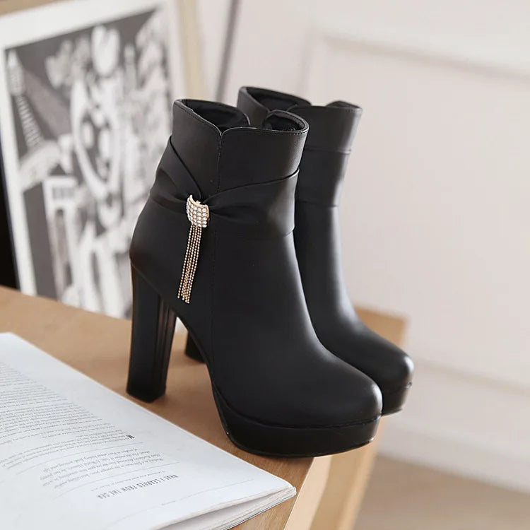 Brand Ankle Boots For Women Platform Fashion High Heel Short Boot Large Size Zipper Autumn Winter Black White Pink Women Shoes