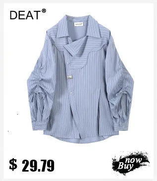 DEAT Casual Fashion Women's Shirt Lapel Sleeves Petal Sleeve Metal Button Solid Color Two Pieces Blouse Female Autumn 2025 WV333