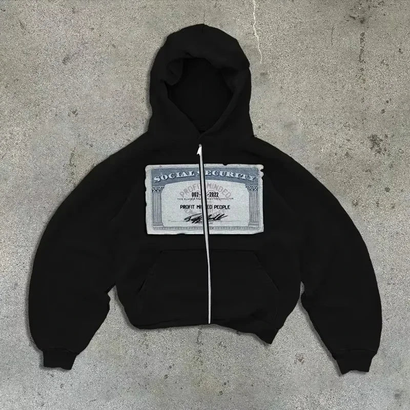 American Fashion Hip Hop Letter Embroidered Zipper Hoodie Men Street Y2K New Casual Loose Fleece Padded Sweatshirt Unisex Hoodie