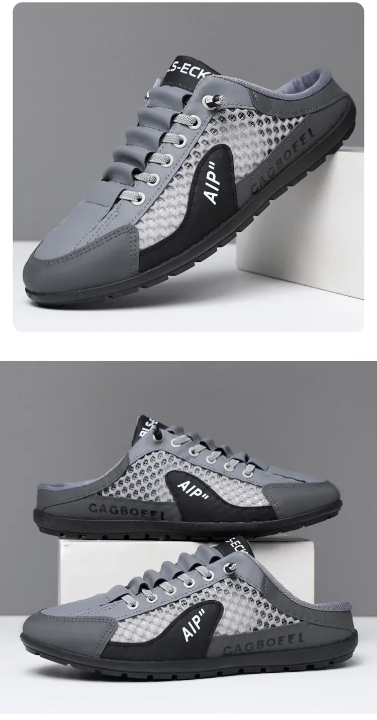 Men's Summer New Large Size Comfortable Half Support Fashionable Korean Style Breathable Popular Casual Shoes Mesh Lining