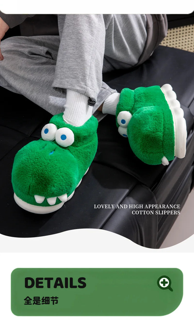 Unisex Men's Cartoon Animal Furry Bedroom Boot Shoes Warm Novelty Outdoor Slipper with Grippers New Adults Fun Alligator Slipper