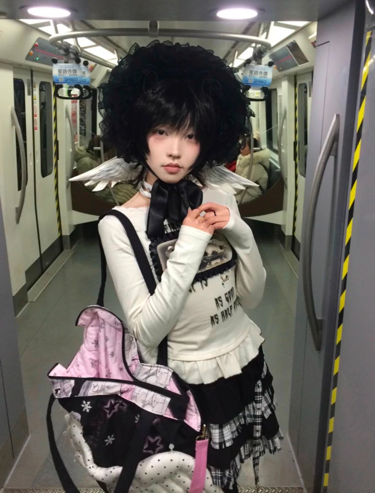 Karrram Japanese Y2k Anime Print T-shirt Trashy 2000s Style Long Sleeve T Shirt Vintage Harajuku Lace Patchwork Tops Grunge 90s