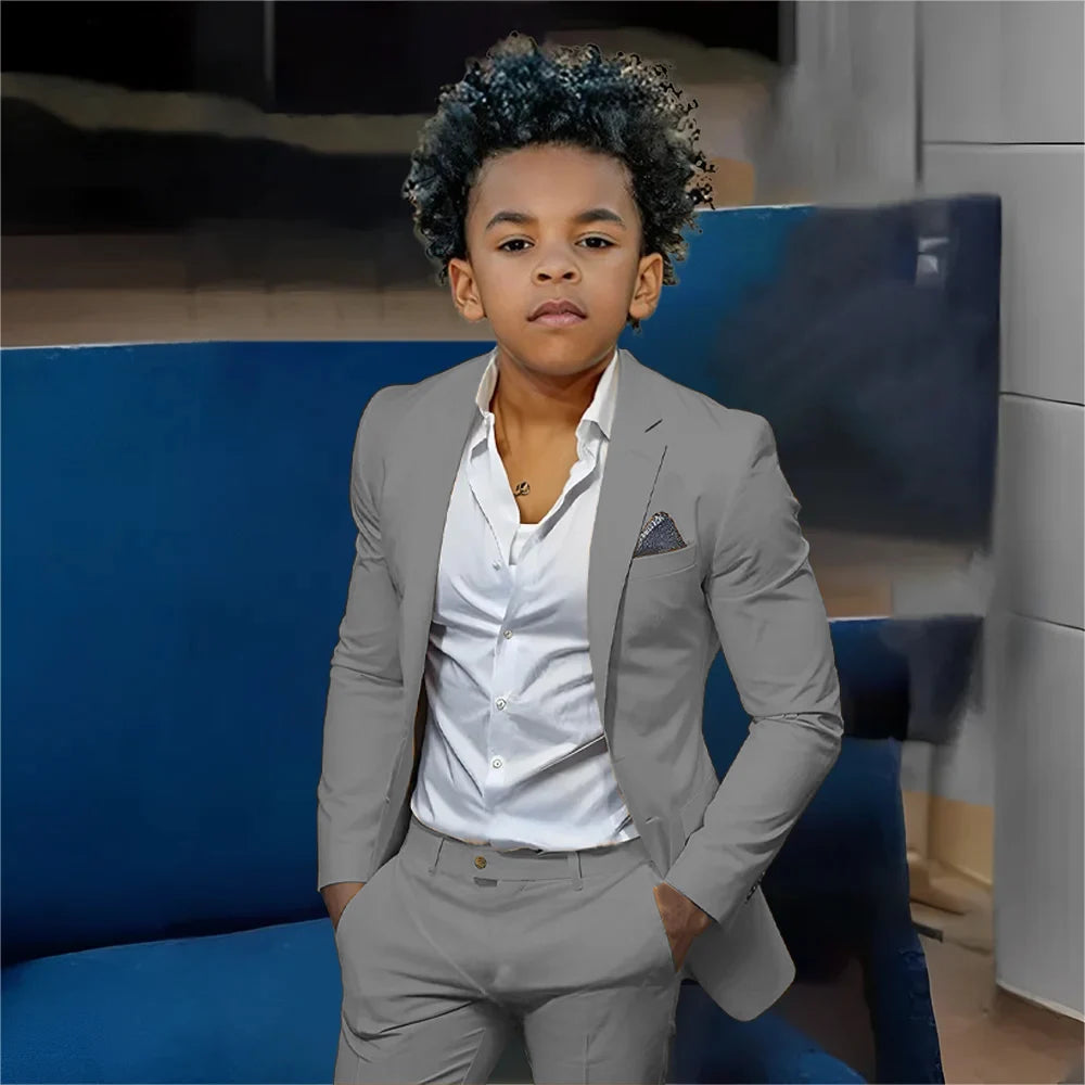 Casual Beige Boys Suit 2 Piece Set Fashion Design Wedding Tuxedos for Kids Custom Clothes 2-16 Years Old Outfit